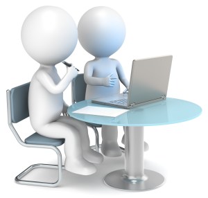 3D little human characters X2 working. Business People series.